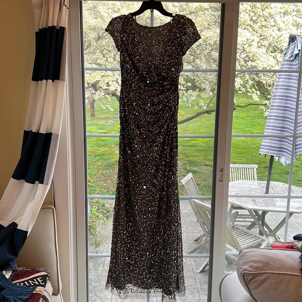 Gunmetal Gray Sequined Long Gown